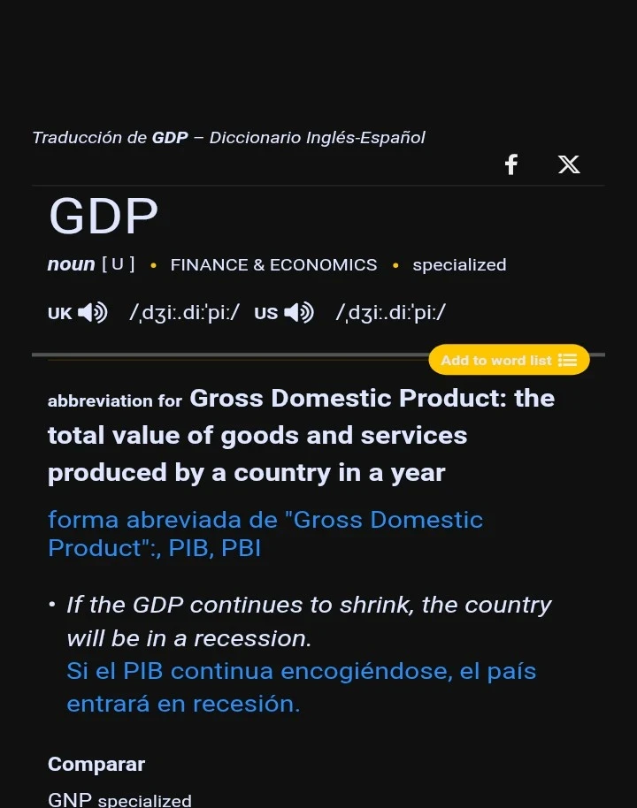 Gross Domestic Product in translater page to Spanish