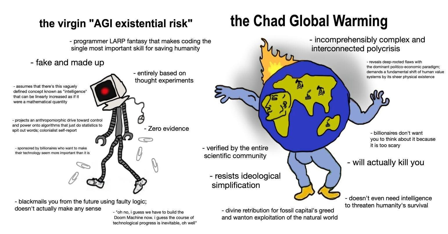 The virgin AGI existential risk vs the chad global warming