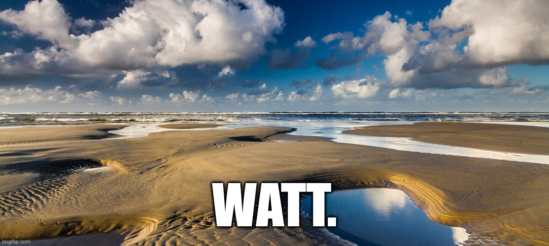Bild vom Wattenmeer. Dran steht "Watt."
