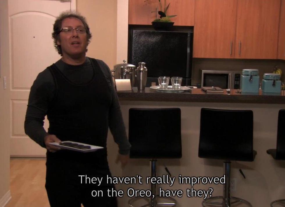 screenshot of the office scene, "They haven't really improved Oreo, have they"