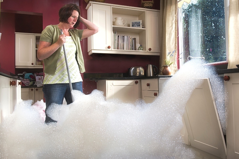 foam overflowing from a dishwasher
