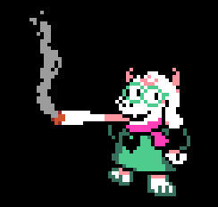 Ralsei (The prince of darkness) from deltarune smoking a fat blunt pixel art