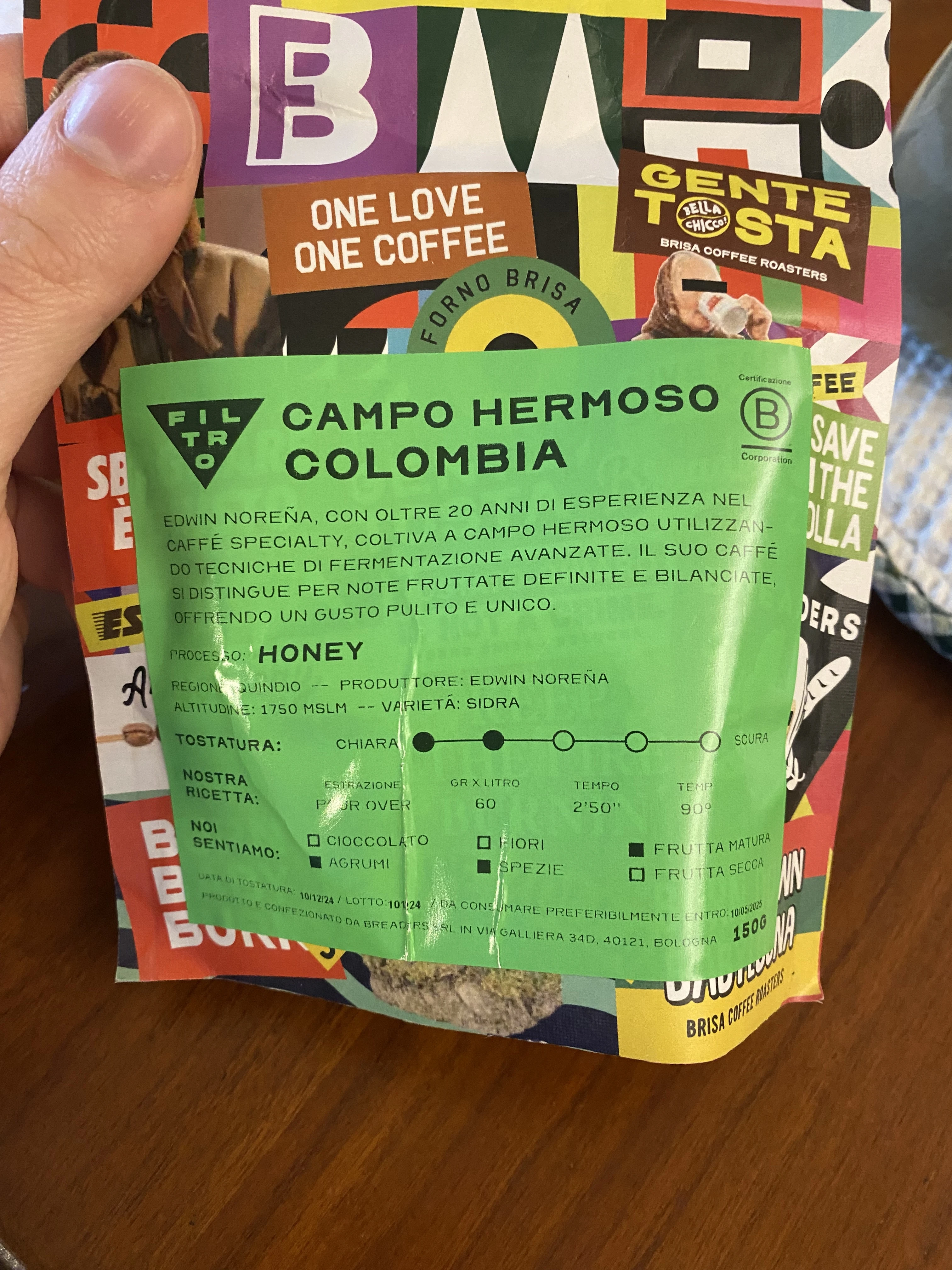 A bag of coffee, Campo Hermoso, Colombia, by Forno Brisa