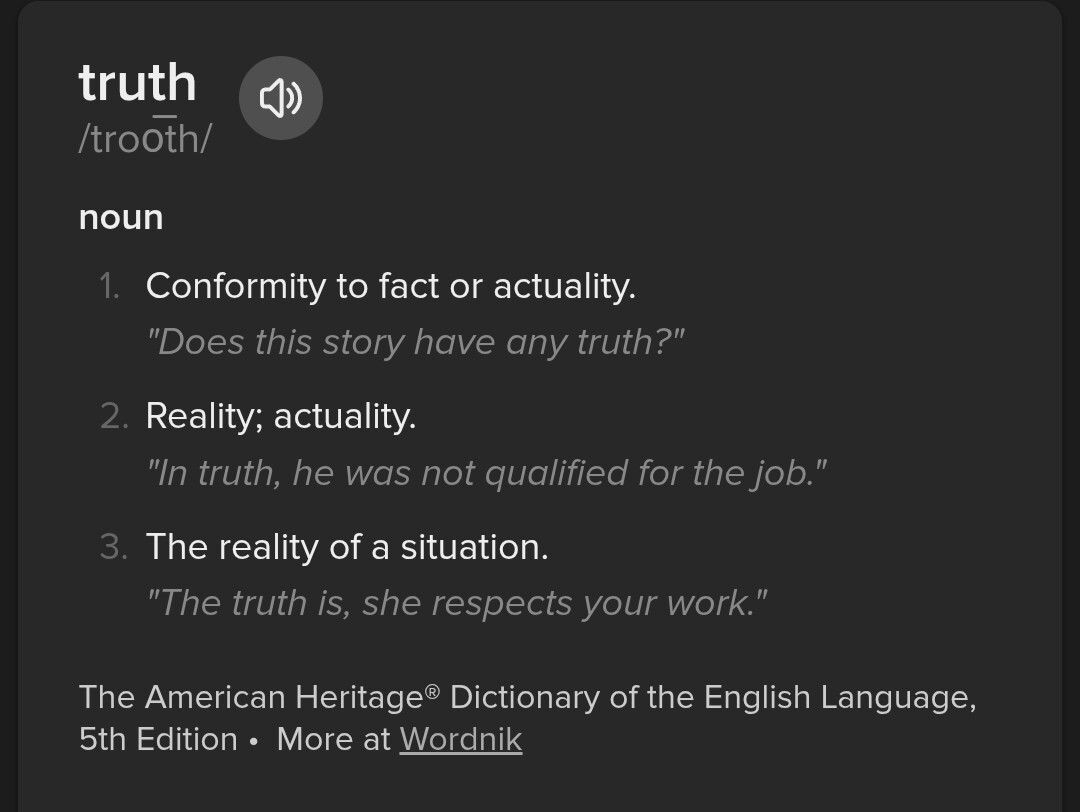 Image of the definition of the word "truth" from the American Heritage Dictionary of the English Language