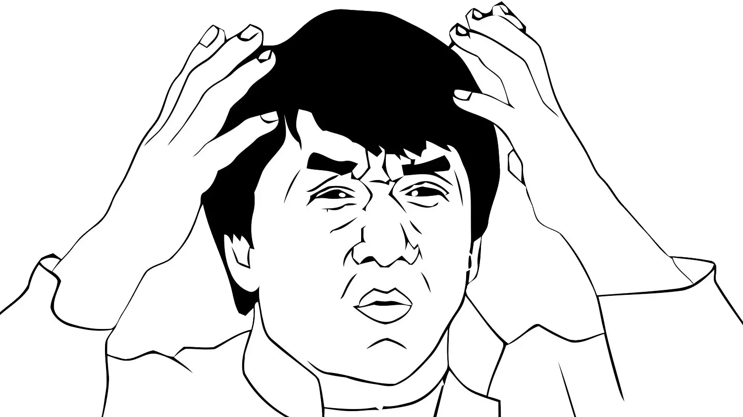 Meme : 'My mind is full of fuck', featuring a cartoonized Jackie Chan, hands near is head as if to contain a mind trying to escape the silliness.
