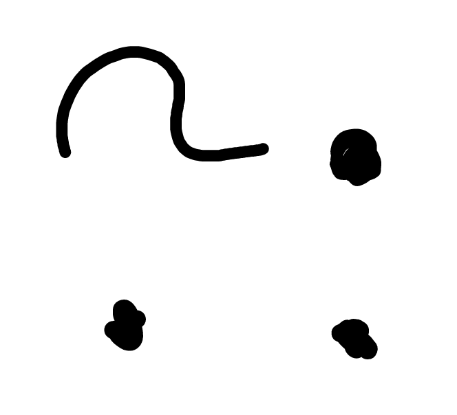 Simple drawing of a rotated ":?", with two dots in parallel in the bottom, and a horizontal wave followed by a dot in the top.