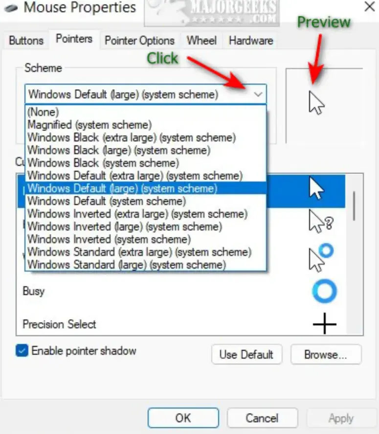 screenshot of mouse settings; default vs inverted