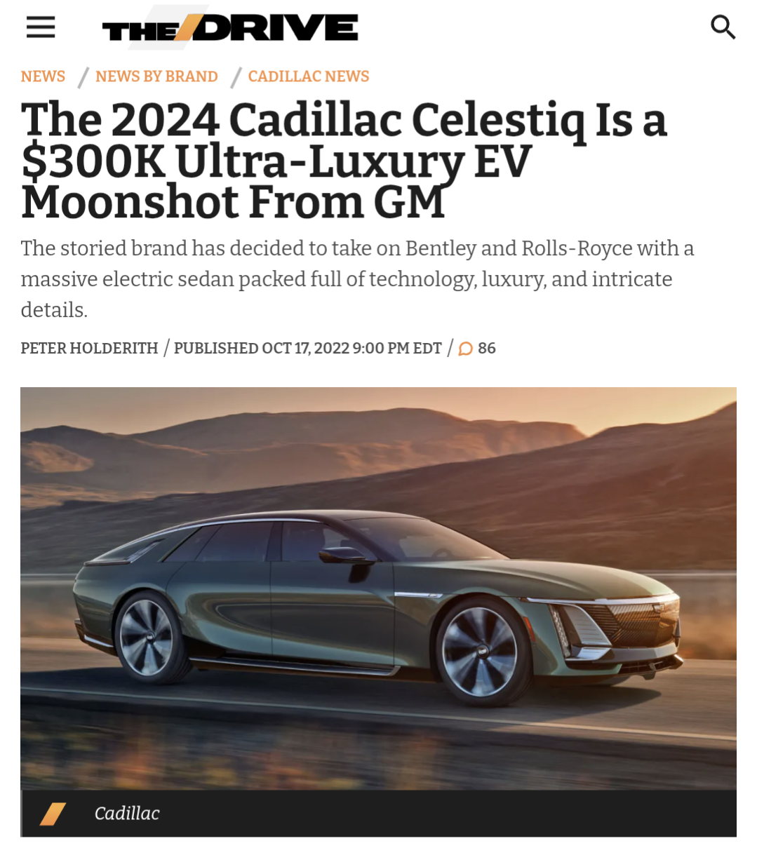 Promo article of a Cadillac Celestiq, GM's luxury station wagon EV