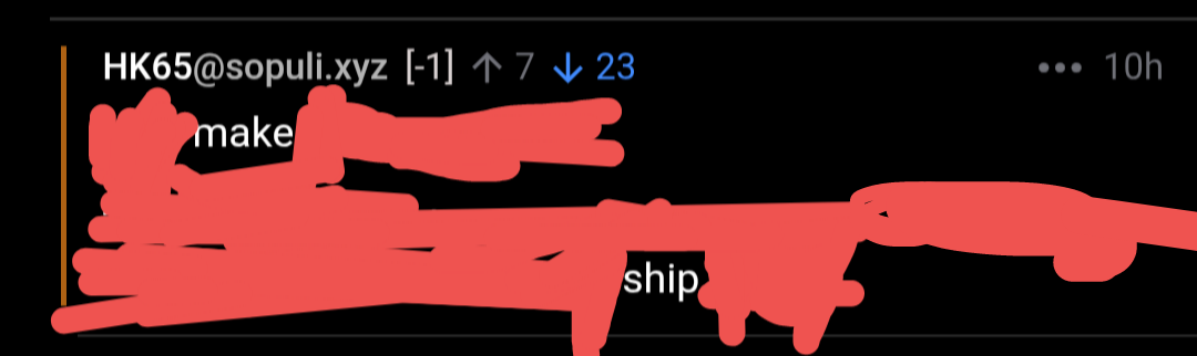 the original comment with only "make" and "ship" uncensored