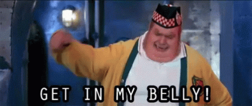 Austin Powers Fat Bastard saying movie line Get In My Belly animated GIF