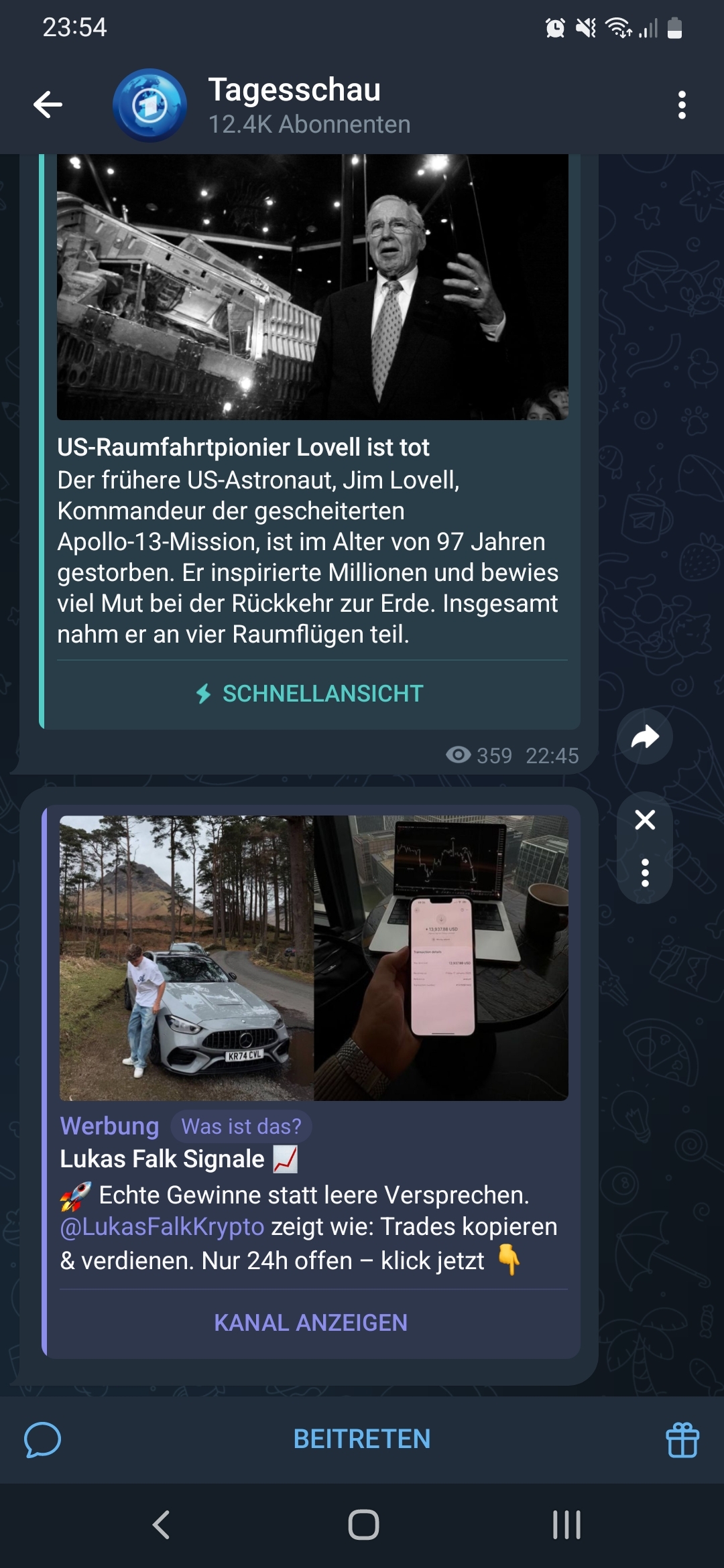 Eine als Nachricht getarnte Werbung zwischen echten Nachrichten