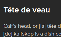 Screenshot of Wikipedia summary that begins its description with "Calf's head"