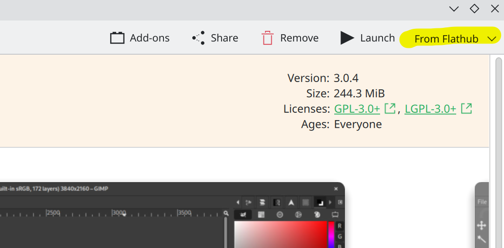 Discover showing Flathub source