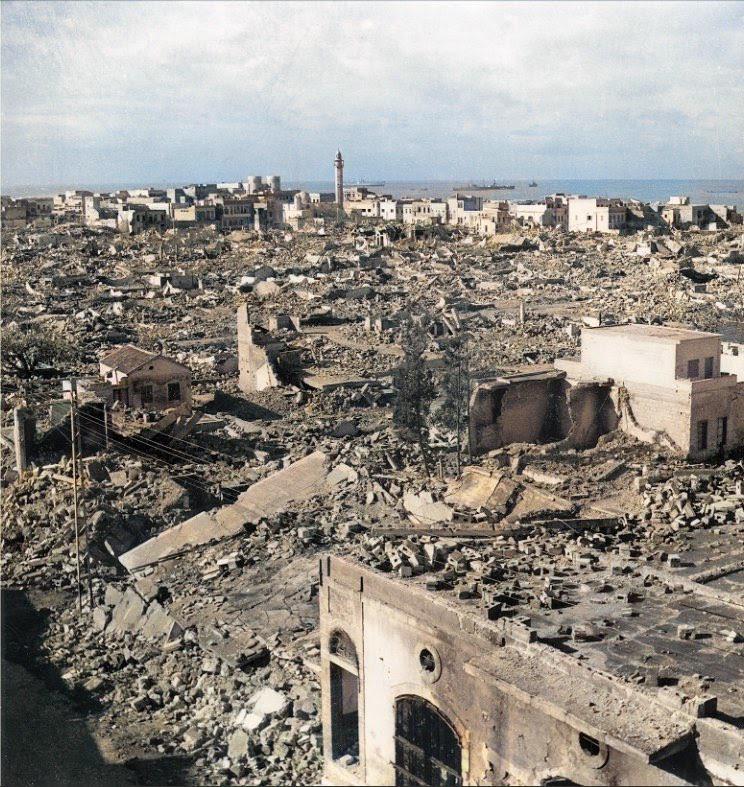 ‘Not Gaza 2025, but Jaffa 1948, after the Nakba. The Manshiya quarter of Jaffa was destroyed in a series of bombardments led by the Irgun during the 1948 Nakba in order to drive out its Palestinians inhabitants.’