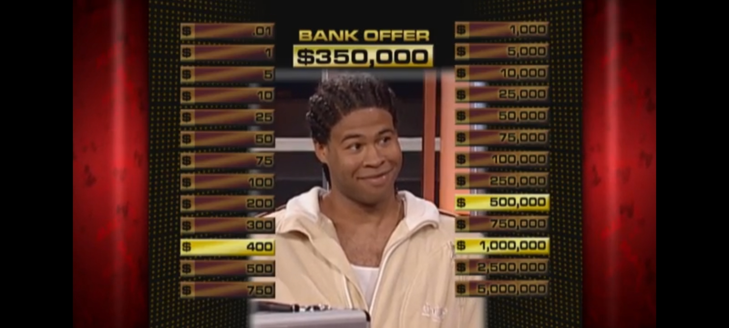 A screenshot of Jordan Peele looking proudly smug from the Mad TV skit parodying the T. V. show "Deal or No Deal"