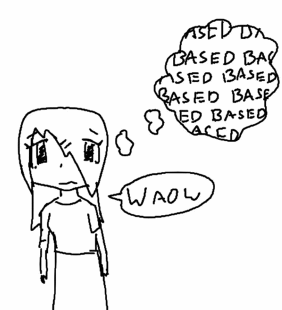 meme of a woman saying waow but thinking based based based