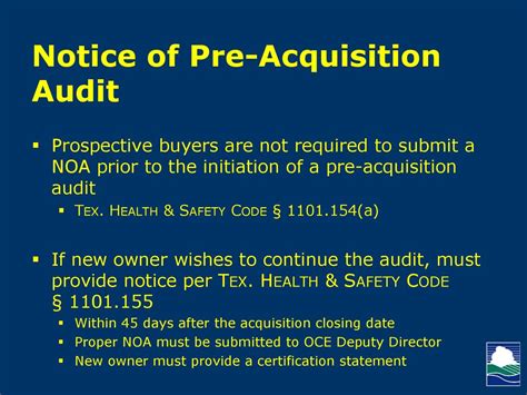notice of pre-aquisition audit, something legal from Texas