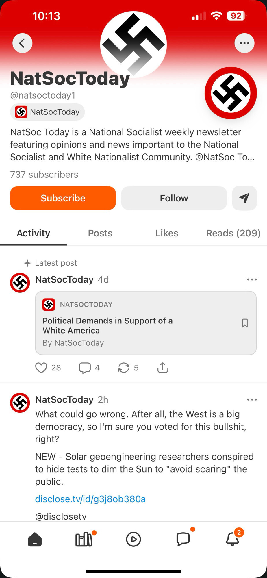 Screenshot of the blog called NatSocToday