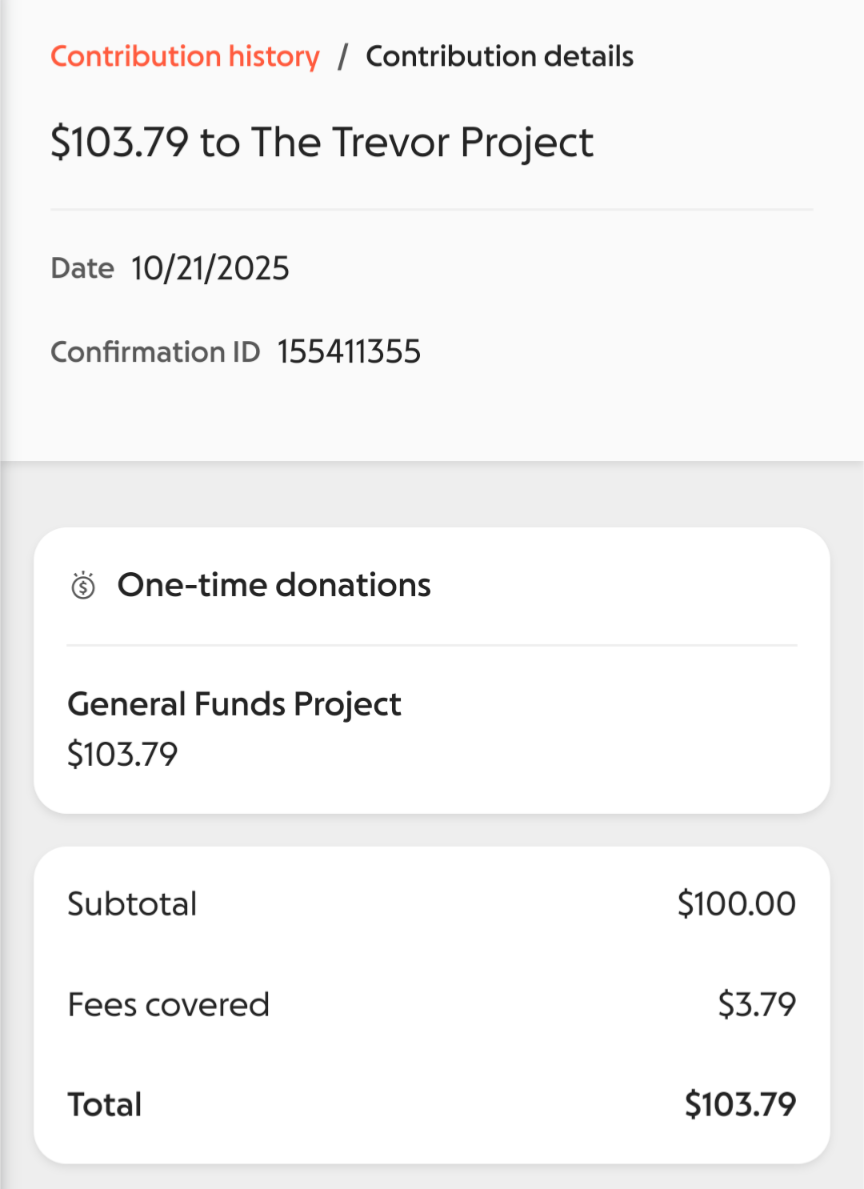 $100 donation to The Trevor Project
